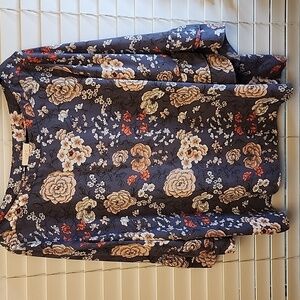 LOFT Gray Floral 3/4 Length Bell Sleeves, Crew Neck, XL